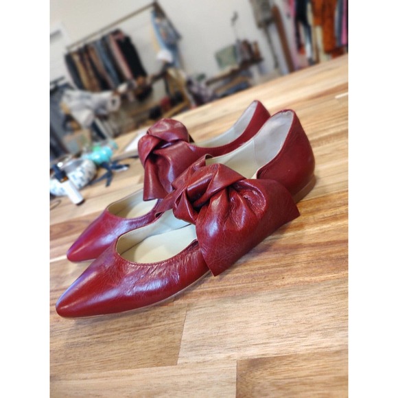 Zara Basics Red Bow Flats Size 38 Worn 1x Gorgeous - Picture 7 of 10